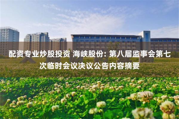 配资专业炒股投资 海峡股份: 第八届监事会第七次临时会议决议公告内容摘要